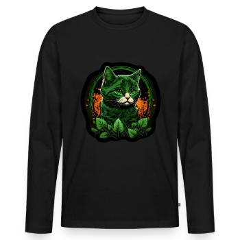 Cat Kitten St. Patrick's Day Ireland Irish - Men's Premium Organic Long Sleeve Shirt - black - Front - Nico (187cm)