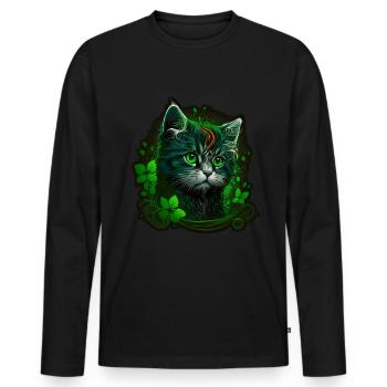 Cat Kitten St. Patrick's Day Ireland Irish - Men's Premium Organic Long Sleeve Shirt - black - Front - Nico (187cm)