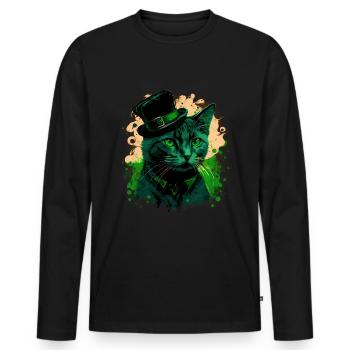 Cat Kitten St. Patrick's Day Ireland Irish - Men's Premium Organic Long Sleeve Shirt - black - Front - Nico (187cm)