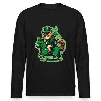Katze Kätzchen Pony St. Patricks Day Irland Irisch - Männer Premium Bio Langarmshirt - Schwarz - Vorne - Nico (187cm)