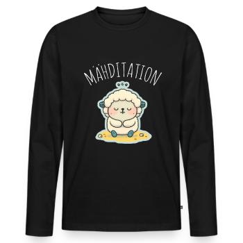 Mouton Agneau Mouton Yoga Méditation Relaxation - T-shirt manches longues Premium bio Homme - noir - Devant - Nico (187cm)