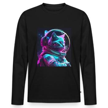 Cat Kitten Space Astronaut Cosmos Neon - Men's Premium Organic Long Sleeve Shirt - black - Front - Nico (187cm)