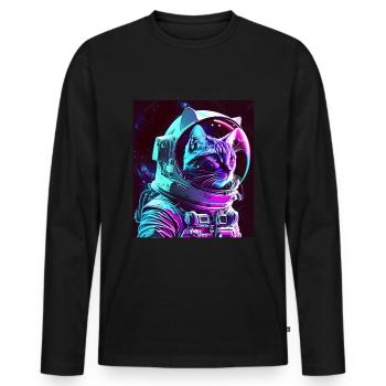 Cat Kitten Space Astronaut Cosmos Neon - Men's Premium Organic Long Sleeve Shirt - black - Front - Nico (187cm)