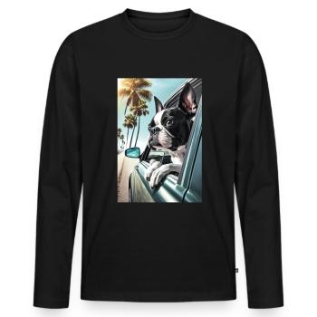 Boston Terrier Sunglasses Beach Palm Summer - Men's Premium Organic Long Sleeve Shirt - black - Front - Nico (187cm)