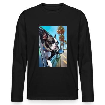 Bosten Terrier Sonnenbrille Strand Palmen Sommer - Männer Premium Bio Langarmshirt - Schwarz - Vorne - Nico (187cm)