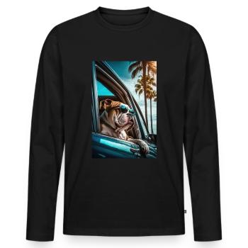 English Bulldog Sunglasses Beach Palm Trees - Men's Premium Organic Long Sleeve Shirt - black - Front - Nico (187cm)
