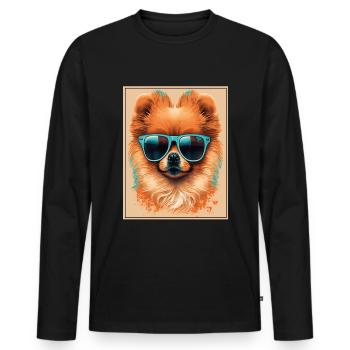 Zwergspitz Pomeranian Sonnenbrill Brille Hund - Männer Premium Bio Langarmshirt - Schwarz - Vorne - Nico (187cm)
