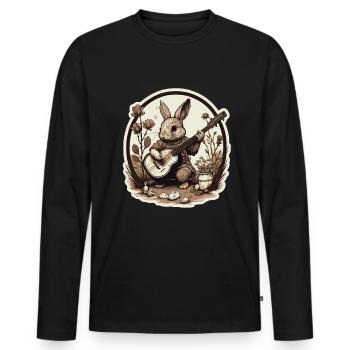 Rabbit Banjo Guitar Bunny Rabbit Easter Music - Men's Premium Organic Long Sleeve Shirt - black - Front - Nico (187cm)