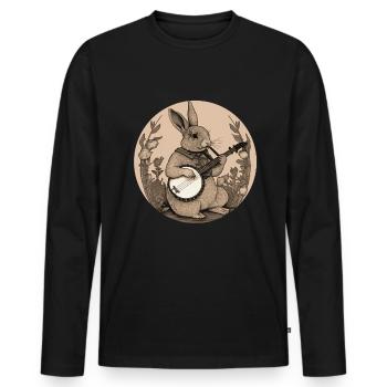 Rabbit Banjo Guitar Bunny Rabbit Easter Music - Men's Premium Organic Long Sleeve Shirt - black - Front - Nico (187cm)