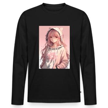 Anime Girl Waifu Japanese Aesthetic Kawaii Otaku - Männer Premium Bio Langarmshirt - Schwarz - Vorne - Nico (187cm)