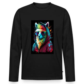 Lama Alpaca Sunglasses Hoodie Rainbow Colors - Men's Premium Organic Long Sleeve Shirt - black - Front - Nico (187cm)