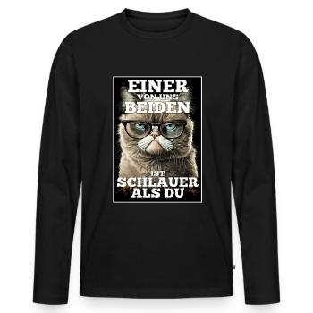 Eines von uns beiden ist schlauer Katze Brille - Männer Premium Bio Langarmshirt - Schwarz - Vorne - Nico (187cm)