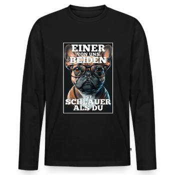 Eines von uns beiden ist schlauer Hund Mops Brille - Männer Premium Bio Langarmshirt - Schwarz - Vorne - Nico (187cm)