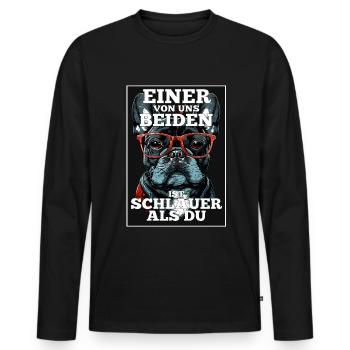 Eines von uns beiden ist schlauer Hund Mops Brille - Männer Premium Bio Langarmshirt - Schwarz - Vorne - Nico (187cm)