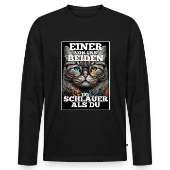 Eines von uns beiden ist schlauer Katze Brille - Männer Premium Bio Langarmshirt - Schwarz - Vorne - Nico (187cm)
