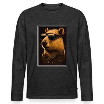 Capybara Capybara Cochon d’Inde Mèmes rongeurs - T-shirt manches longues Premium bio Homme - anthracite chiné - Devant - Nico (187cm)