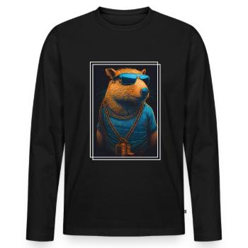 Capybara Capybara Cochon d’Inde Mèmes rongeurs - T-shirt manches longues Premium bio Homme - noir - Devant - Nico (187cm)