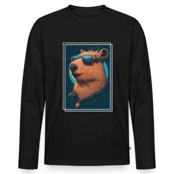 Capybara Capybara Cochon d’Inde Mèmes rongeurs - T-shirt manches longues Premium bio Homme - noir - Devant - Nico (187cm)