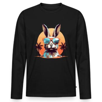 Lapin avec des lunettes de soleil sur la plage - T-shirt manches longues Premium bio Homme - noir - Devant - Nico (187cm)
