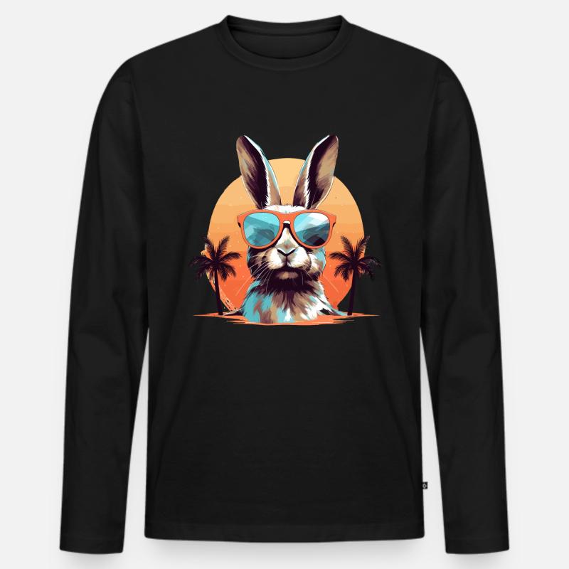 Hase mit Sonnenbrille am Strand - Männer Premium Bio Langarmshirt - Schwarz