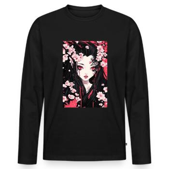 Horror Anime Manga Japan Japanese Creepy Kawaii - Männer Premium Bio Langarmshirt - Schwarz - Vorne - Nico (187cm)