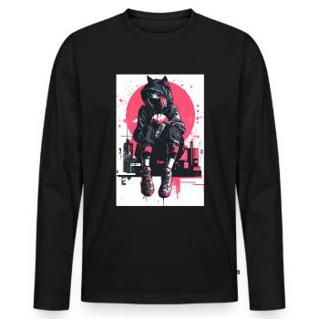Otaku Streetwear Japon Cyberpunk Techwear Anime - T-shirt manches longues Premium bio Homme - noir - Devant - Nico (187cm)