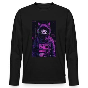 Otaku Streetwear Japon Cyberpunk Techwear Anime - T-shirt manches longues Premium bio Homme - noir - Devant - Nico (187cm)