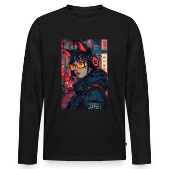 Otaku Streetwear Japon Cyberpunk Techwear Anime - T-shirt manches longues Premium bio Homme - noir - Devant - Nico (187cm)