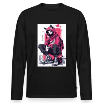 Otaku Streetwear Japon Cyberpunk Techwear Anime - T-shirt manches longues Premium bio Homme - noir - Devant - Nico (187cm)
