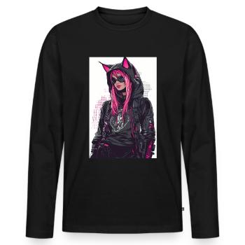 Otaku Streetwear Japon Cyberpunk Techwear Anime - T-shirt manches longues Premium bio Homme - noir - Devant - Nico (187cm)
