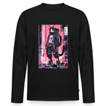 Otaku Streetwear Japon Cyberpunk Techwear Anime - T-shirt manches longues Premium bio Homme - noir - Devant - Nico (187cm)