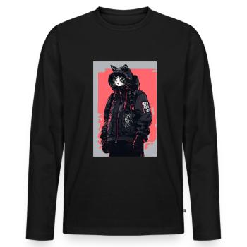 Otaku Streetwear Japon Cyberpunk Techwear Anime - T-shirt manches longues Premium bio Homme - noir - Devant - Nico (187cm)