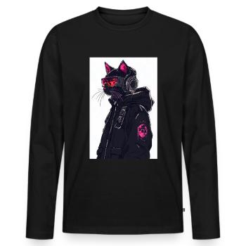 Otaku Streetwear Japon Cyberpunk Techwear Anime - T-shirt manches longues Premium bio Homme - noir - Devant - Nico (187cm)