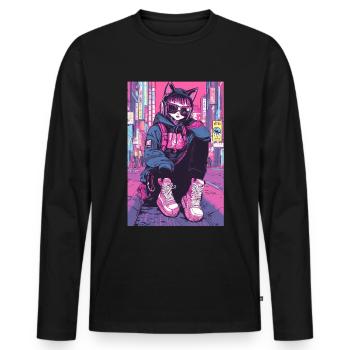 Otaku Streetwear Japon Cyberpunk Techwear Anime - T-shirt manches longues Premium bio Homme - noir - Devant - Nico (187cm)