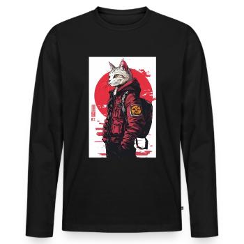 Otaku Streetwear Japon Cyberpunk Techwear Anime - T-shirt manches longues Premium bio Homme - noir - Devant - Nico (187cm)