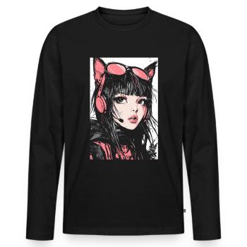 Otaku Streetwear Japon Cyberpunk Techwear Anime - T-shirt manches longues Premium bio Homme - noir - Devant - Nico (187cm)