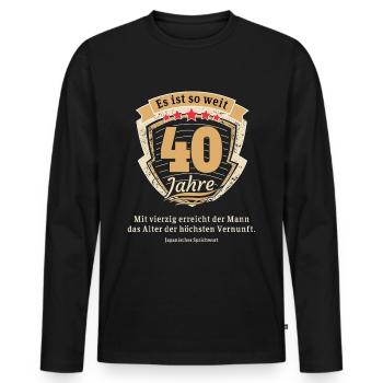 Lustiger und origineller Spruch zum 40. Geburtstag - Männer Premium Bio Langarmshirt - Schwarz - Vorne - Nico (187cm)
