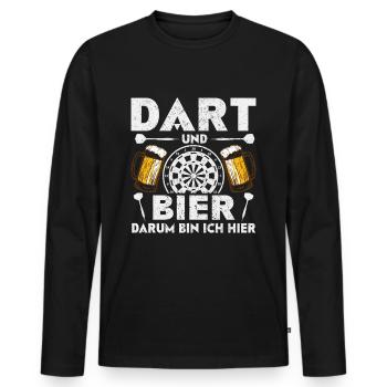 Darts Darten · Dart und Bier darum sind wir hier - Männer Premium Bio Langarmshirt - Schwarz - Vorne - Nico (187cm)
