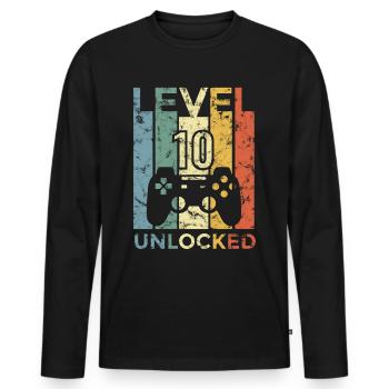 10th birthday level 10 unlocked gift - Men's Premium Organic Long Sleeve Shirt - black - Front - Nico (187cm)