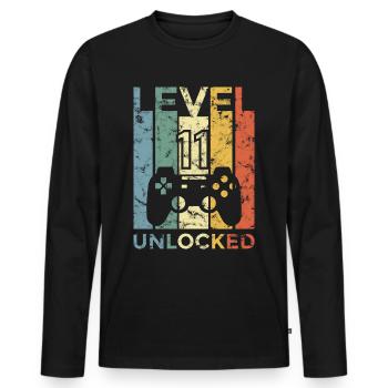 11.Anniversaire Jeune Gamer Fille De Niveau Onze Cadeau - T-shirt manches longues Premium bio Homme - noir - Devant - Nico (187cm)
