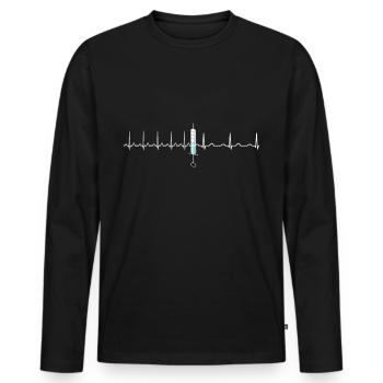 Docteur en anesthésie drôle de seringue de battement de coeur d'ECG - T-shirt manches longues Premium bio Homme - noir - Devant - Nico (187cm)