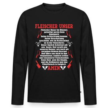 Metzger Unser - Männer Premium Bio Langarmshirt - Schwarz - Vorne - Nico (187cm)