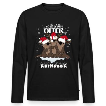 Christmas otter in reindeer look - Men's Premium Organic Long Sleeve Shirt - black - Front - Nico (187cm)