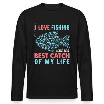 Pêche pêcheur pêche pêcheur poisson canne à pêche cadeau - T-shirt manches longues Premium bio Homme - noir - Devant - Nico (187cm)