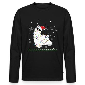 Llama with Christmas hat and fairy lights - Men's Premium Organic Long Sleeve Shirt - black - Front - Nico (187cm)