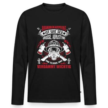 Freiwillige Feuerwehr Feuerwehrmann 112 Geschenk - Männer Premium Bio Langarmshirt - Schwarz - Vorne - Nico (187cm)