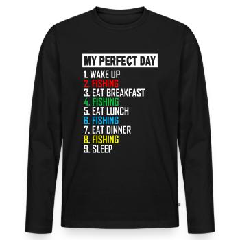 My Perfect Day Fishing Angler Geschenk Angeln - Männer Premium Bio Langarmshirt - Schwarz - Vorne - Nico (187cm)