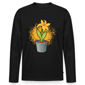 Pot de fleurs de jonquille Jardinier Fleurs jaunes - T-shirt manches longues Premium bio Homme - noir - Devant - Nico (187cm)