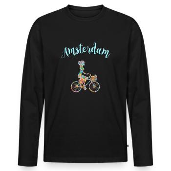 Amsterdam T-Shirt Bicycle Souvenir Gift - Men's Premium Organic Long Sleeve Shirt - black - Front - Nico (187cm)