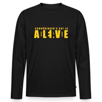 Chat de Schrödinger - Mort ou Vivant - T-shirt manches longues Premium bio Homme - noir - Devant - Nico (187cm)